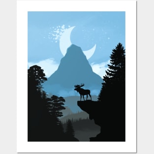 Moose at night Posters and Art